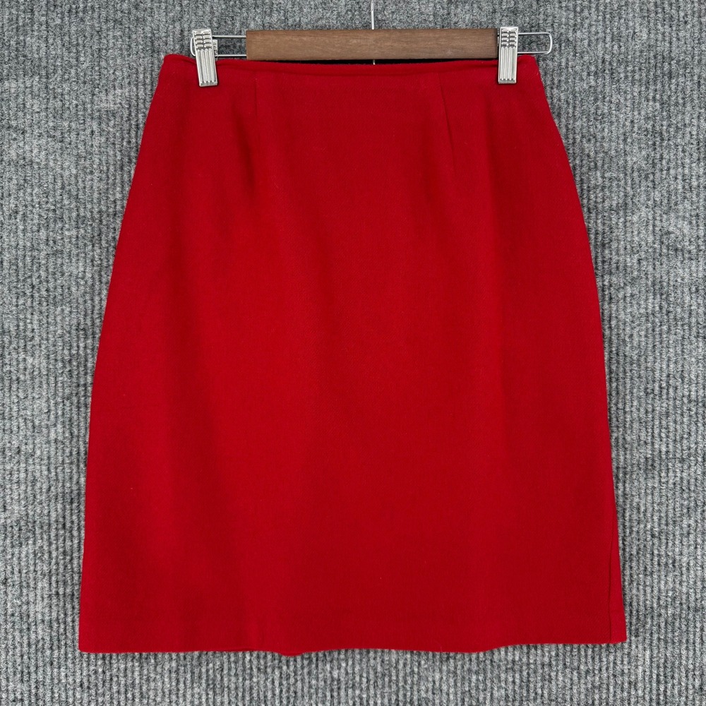 Vintage Norton McNaughton red straight pencil skirt 100% pure wool womens 6 chic